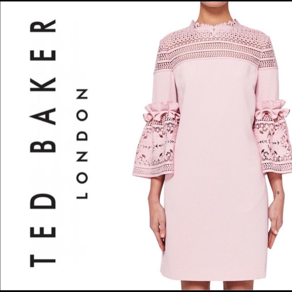 Ted Baker London Lucila Pink Lace Bell Sleeve dress size Ted 2 (4-6).